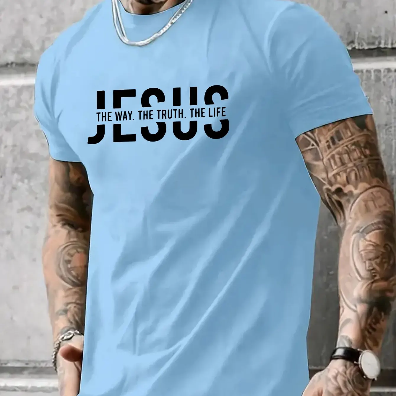 Summer men's 100% pure cotton casual loose fit Jesus Way truth life letter printed round neck short sleeved T-shirt top
