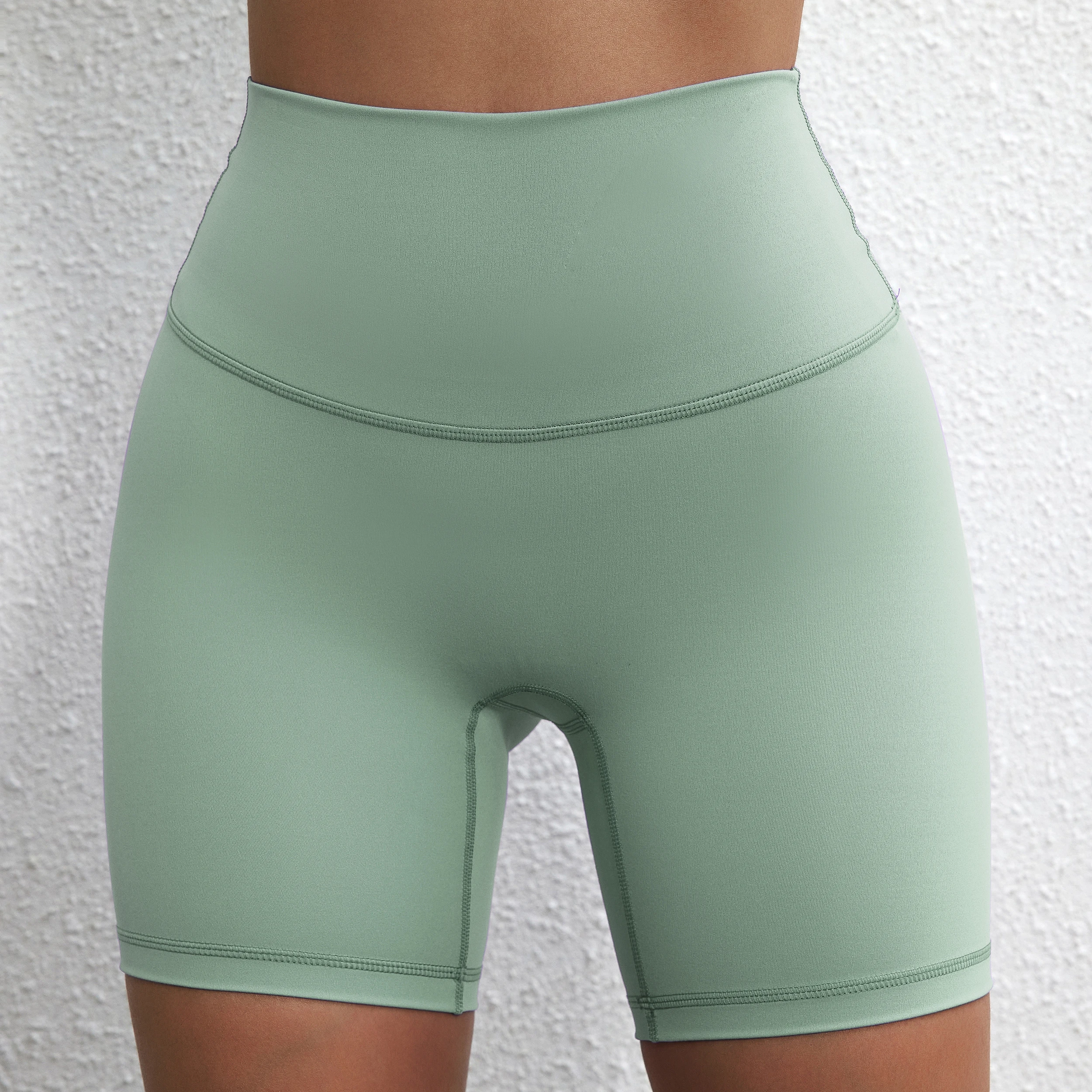 Solid Color Women Fitness Sports Short High Waist Yoga Short Leg Cycling Comprehensive Training Jog Squat Proof Internal Pocket