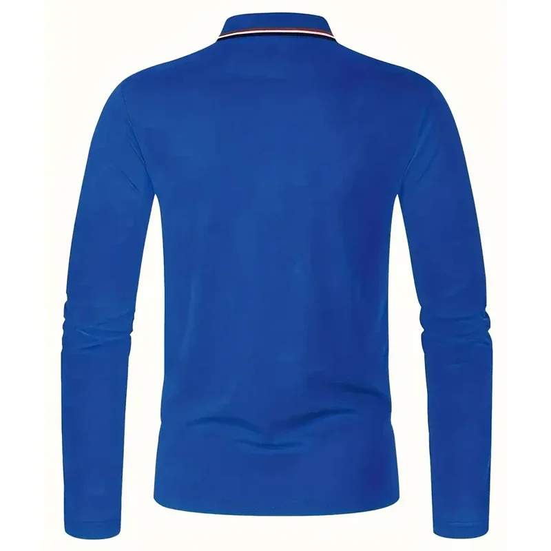 Men's Casual  Long Sleeved Polo Shirt with Solid Color and Polyester Fiber Composition for  Spring  autumn Fashion Outings