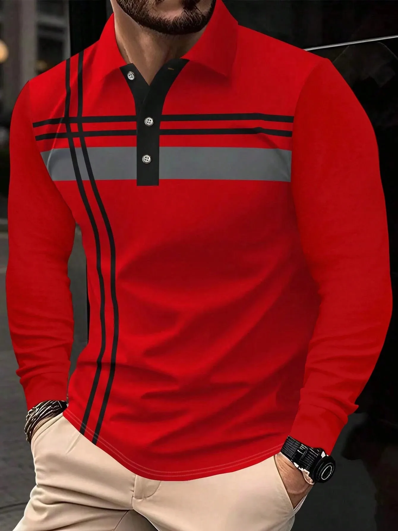 The 2025 Spring and Autumn new men's POLO skin-friendly soft shirt is a casual and fashionable men's wear with striped prints
