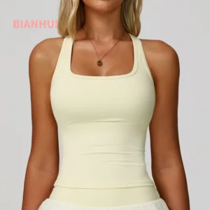 BIANHUI Gym Clothes Woman Brushed Cotton Racerback Sports Vest for Women Tight-Fitting Quick-Dry Casual Fitness Top Yoga Wear