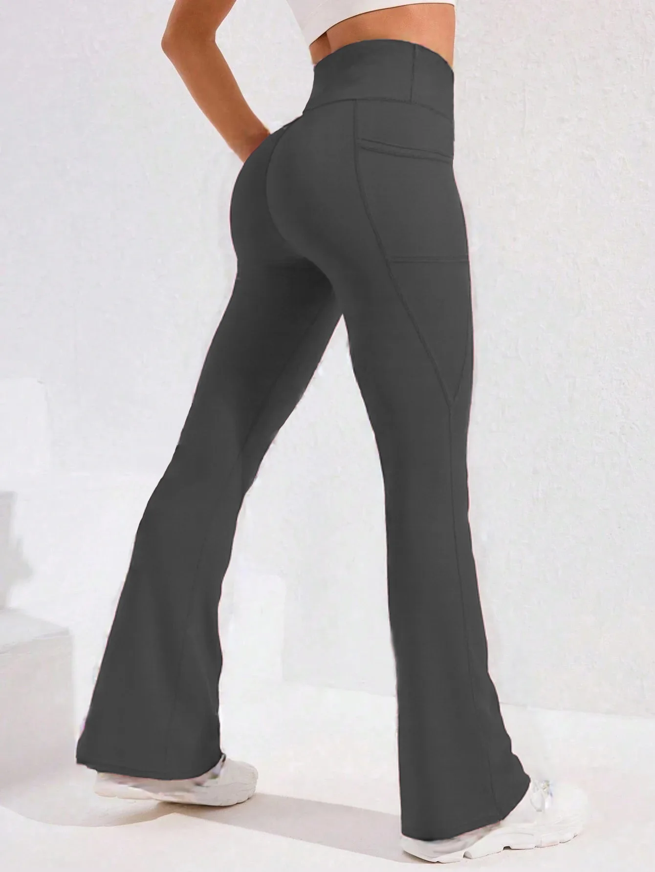 ​​High Waist Flare Leg Yoga Pants Women with Pocket Push Up Butt  Running Tights Wide Leg Pants Gym Outdoor Cycling Leggings