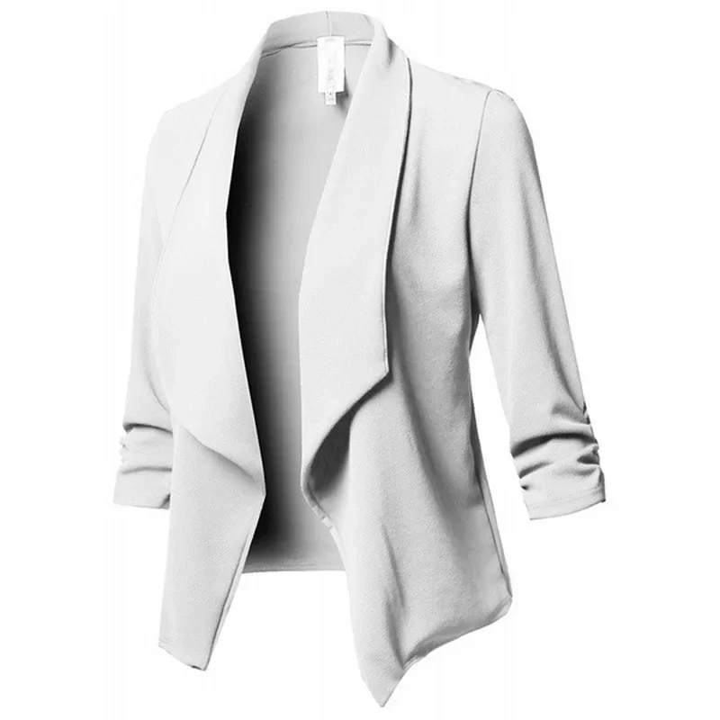 Women Black Thin Blazer Cardigan Coat 2025 Long Sleeve Female Blazers and Jackets Ruched Asymmetrical Casual Business Suit Lady