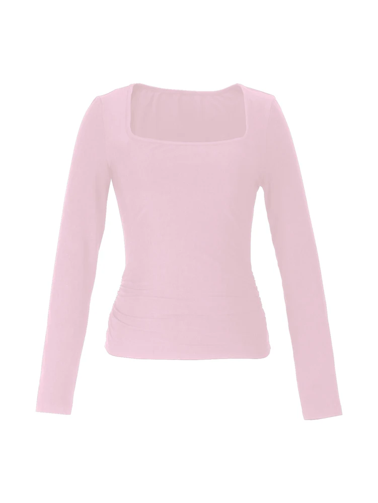 Women's Long Sleeve Tops Casual Scoop Neck Ribbed Knit Slim Fitted Basic Tee Shirts Trendy Spring Outfits