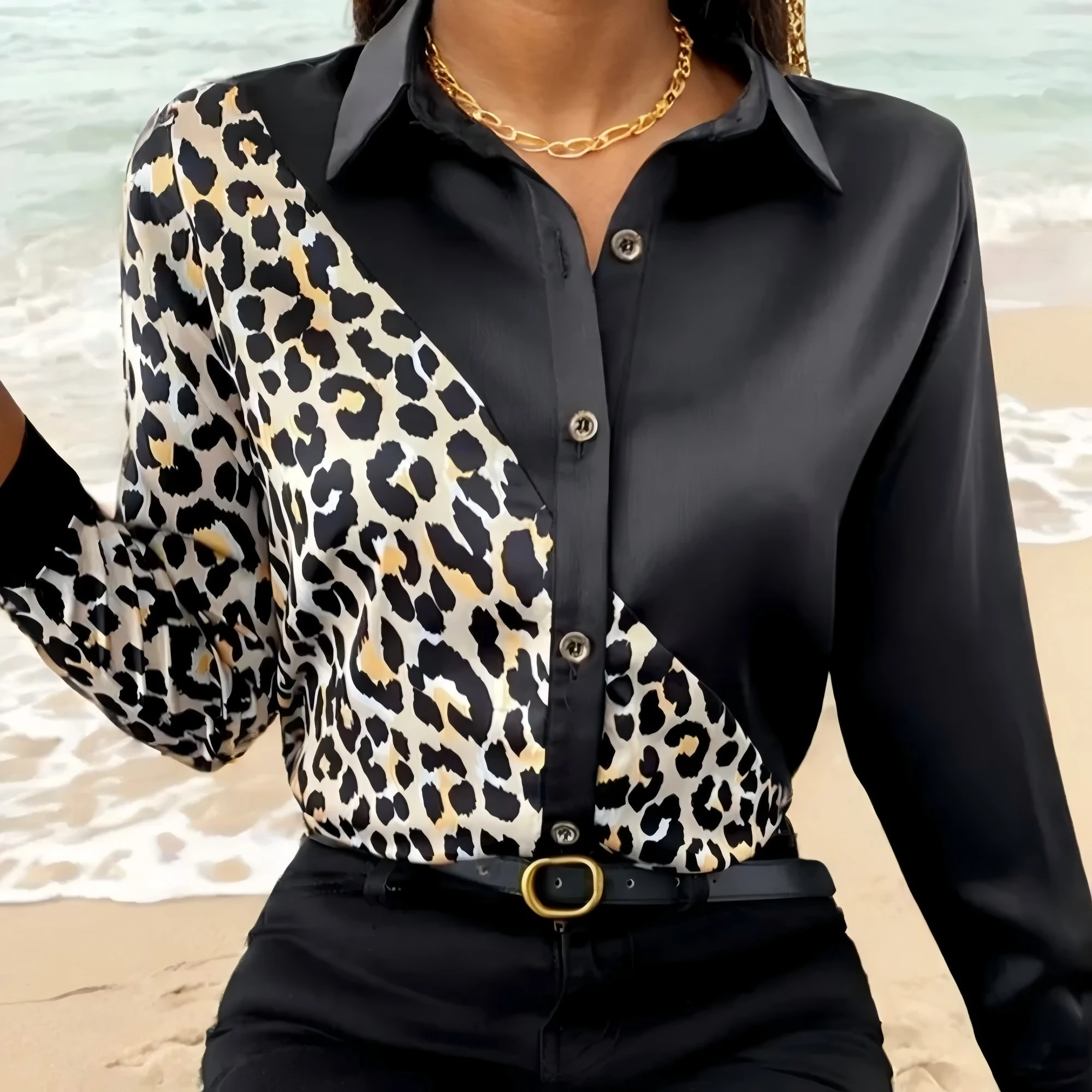 Women Spring Elegant Turn Down Colar Blouse Vintage Popular Printing Slim Shirts Autumn Office Ladies Fashion Long Sleeve Tops