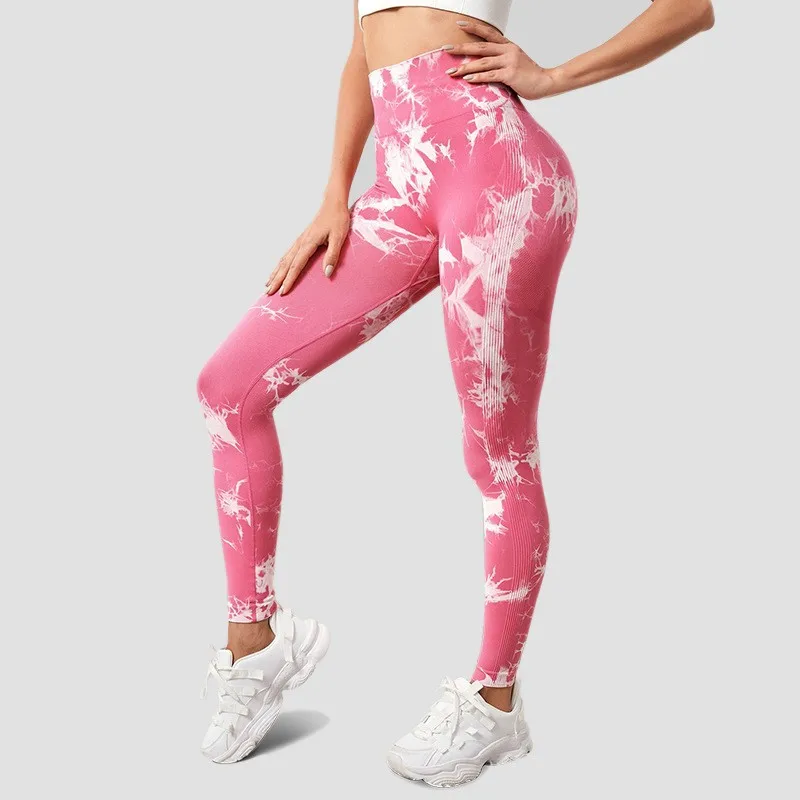 Tie-Dye Slim-Fit Peach Hip-Lifting Sports Yoga Leggings - Sexy, Butt-Enhancing for Fitness, Running & Training