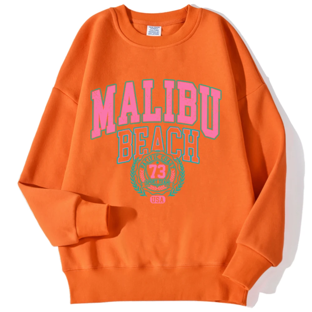New York California Malibu Letter Sweatshirts Winter Women Casual Loose Hoodie Fleece Warm Crewneck Pullover Comfortable Clothes