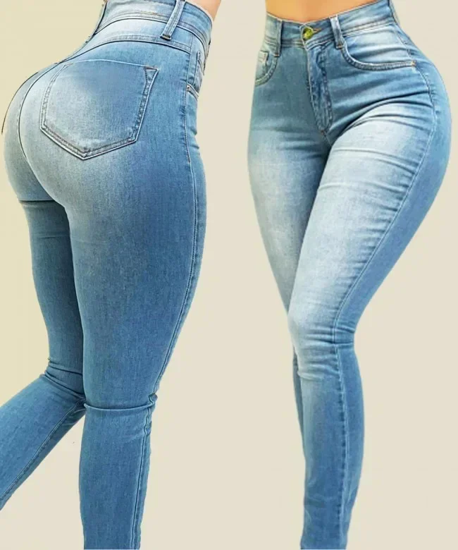 High Waist Pure Color Denim Jeans for Women Street Style Morality Cultivation Shaping Figure Casual Playful Fashion Pants