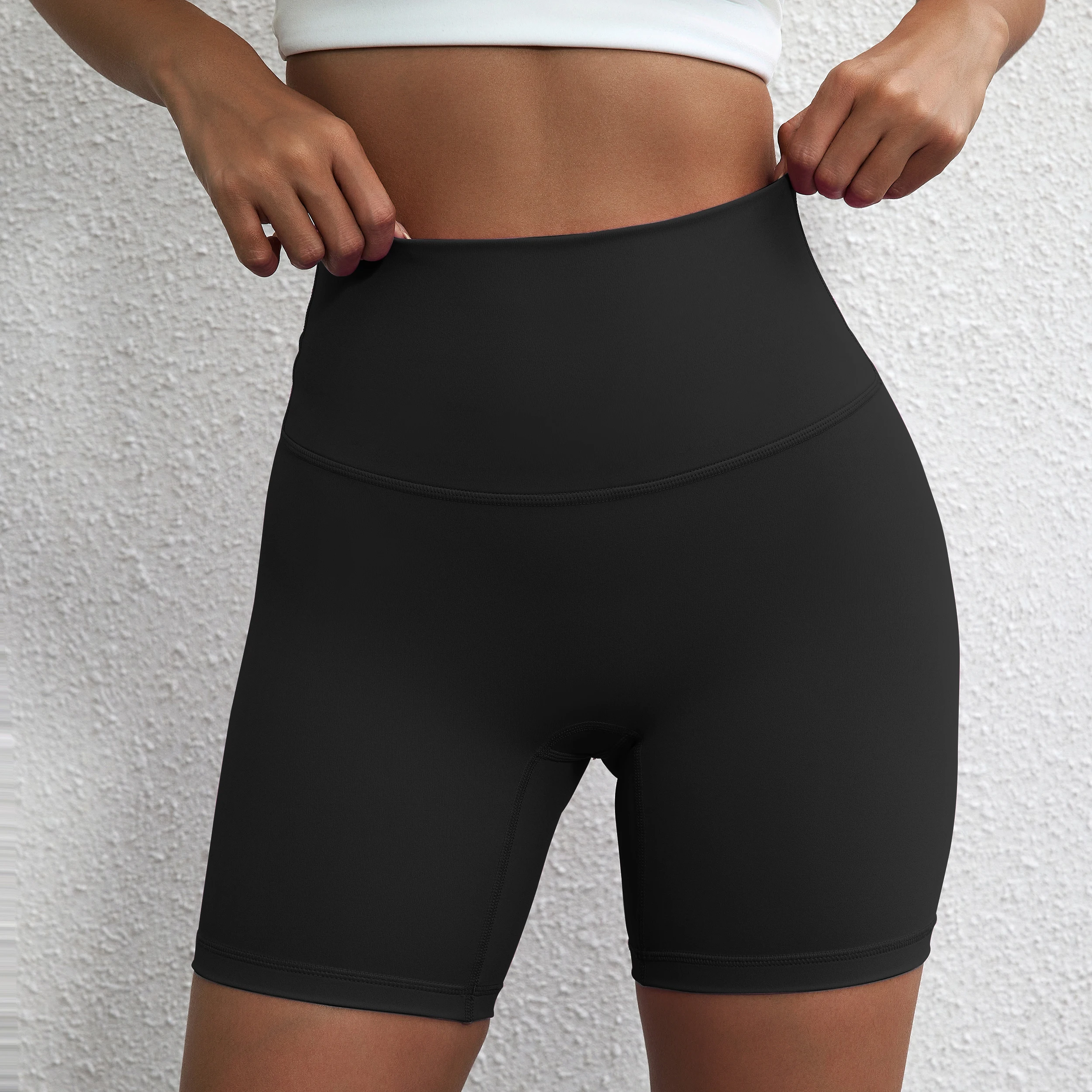 Solid Color Women Fitness Sports Short High Waist Yoga Short Leg Cycling Comprehensive Training Jog Squat Proof Internal Pocket