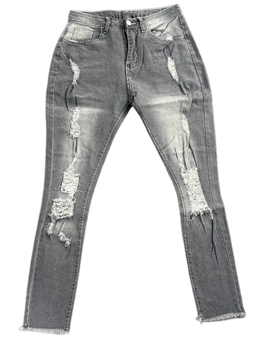 Ladies High Waist Skinny Jeans Stretch Ripped Denim Pants Distressed Cropped Trousers Casual Streetwear Fashion