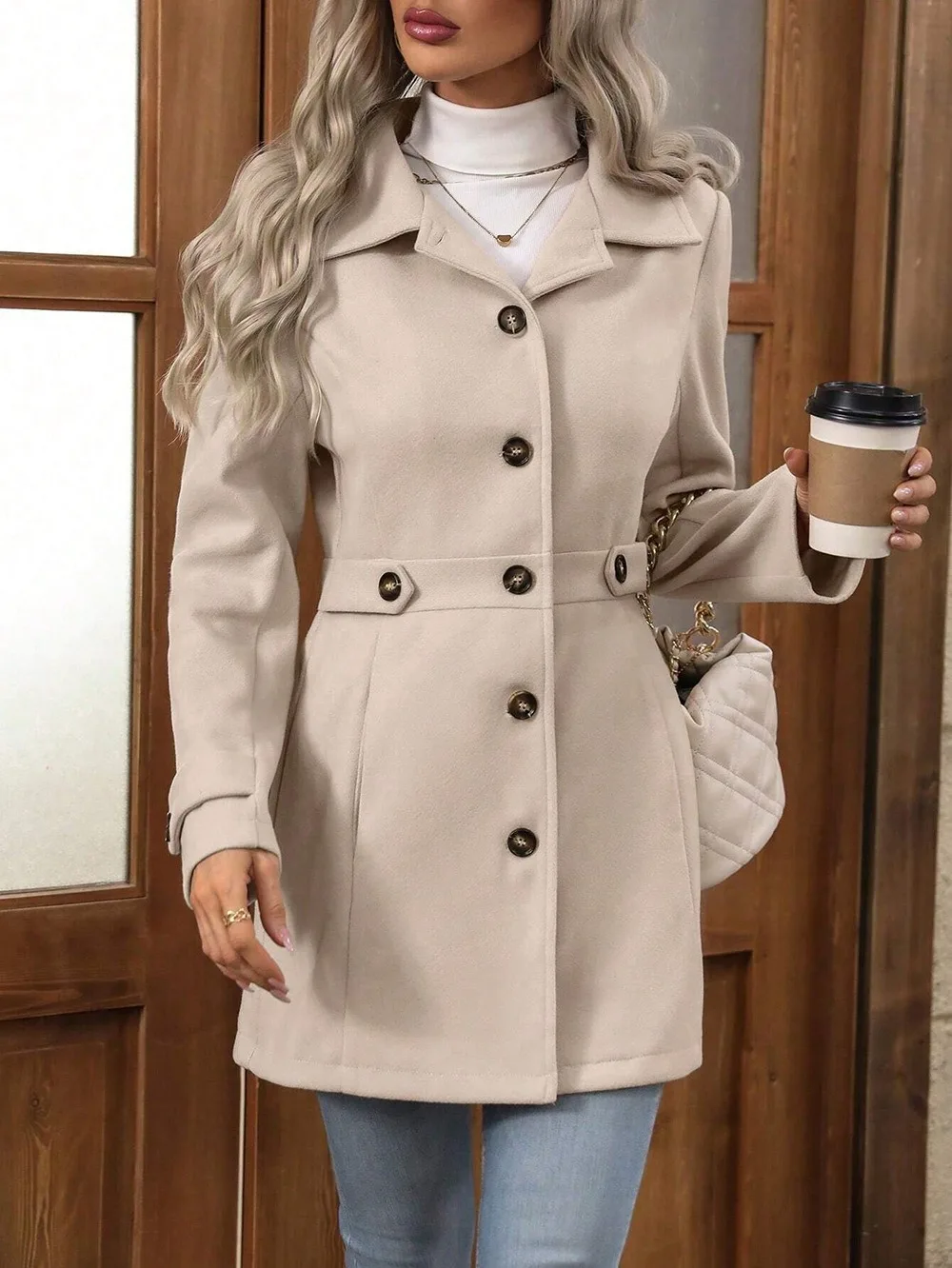 Autumn/Winter New Cross-Border Women's Fashion Flattering Loose-Fit Notched Lapel Single-Row Multi-Button Mid-Length Wool Blazer