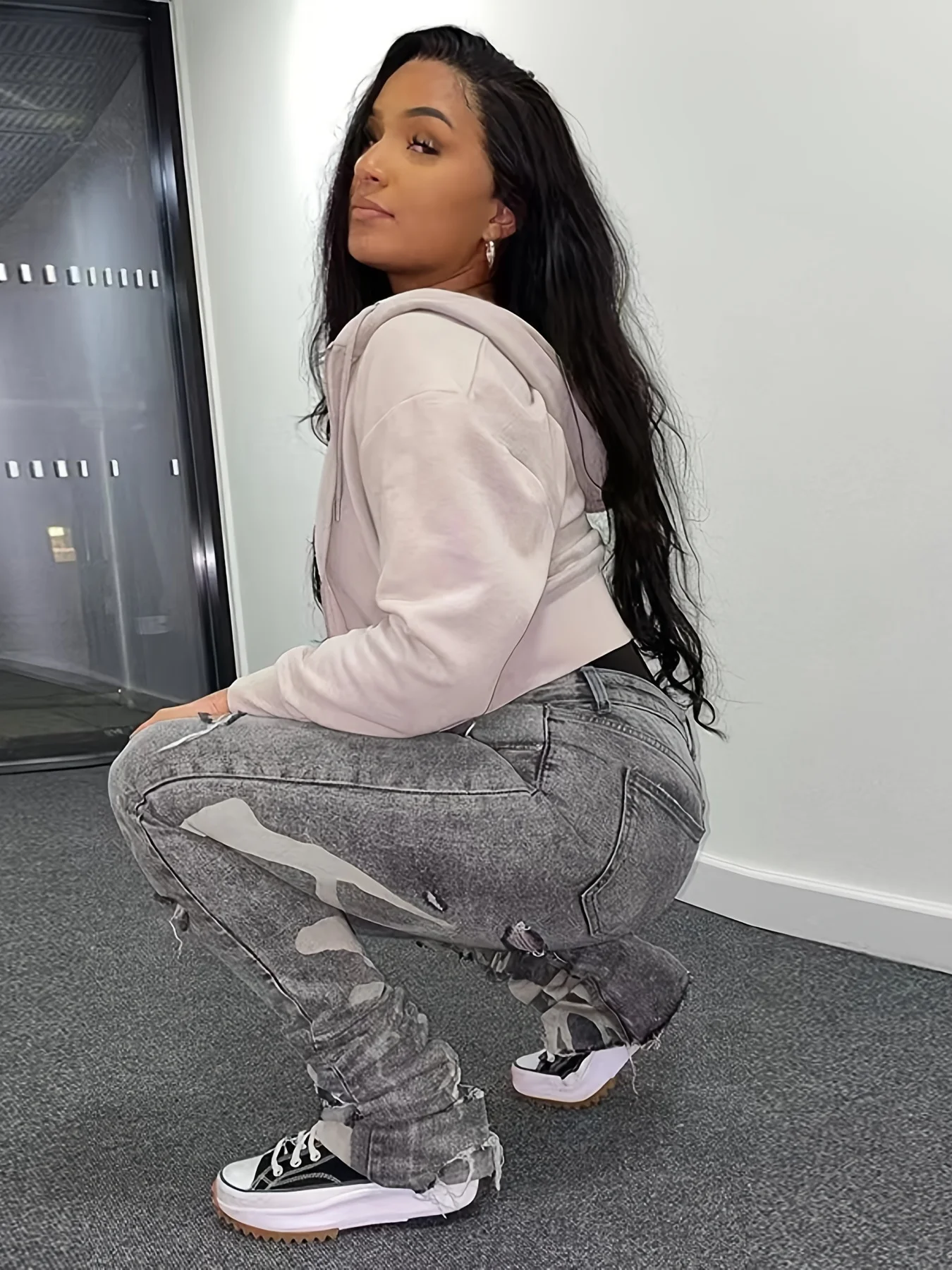 Popular female Spice Girl style slim-fit ripped jeans