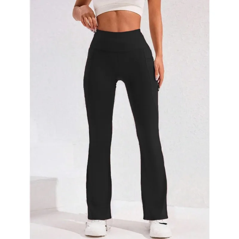 ​​High Waist Flare Leg Yoga Pants Women with Pocket Push Up Butt  Running Tights Wide Leg Pants Gym Outdoor Cycling Leggings