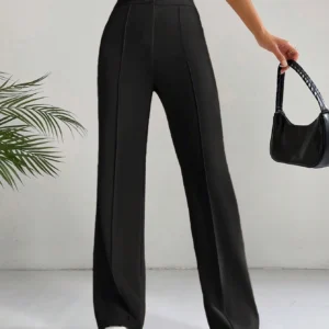 Women’s Plain High Waist Straight Leg Pants, Chic Casual Comfy Zipper Button Trousers for Daily Wear, Pants for Women