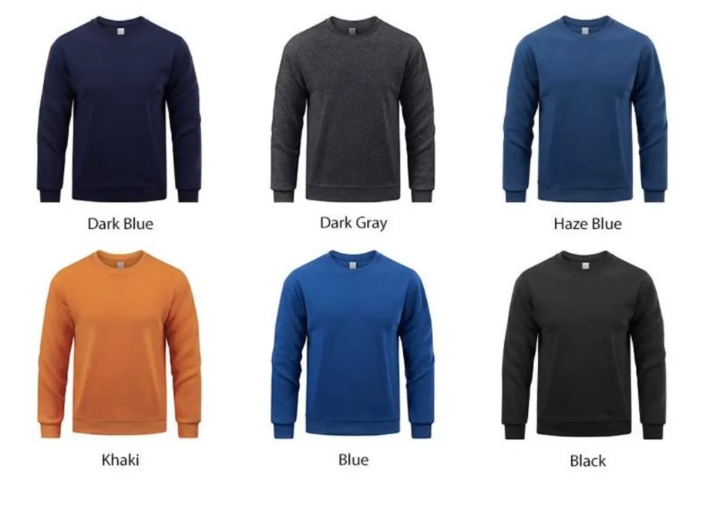 Men'S Solid Sweatshirts Autumn Winter Loose Fleece Soft Hoodies Basics Crewneck Warm Sportswears Street Casual Mens Clothes