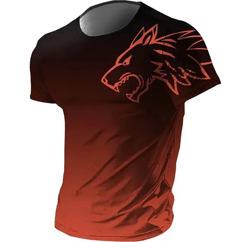 T-shirts for men fitness sportswear 2024 Summer Vintage Men's 3d Printed Quick-Drying Gradient T-shirt Animal Wolf Short Sleeve