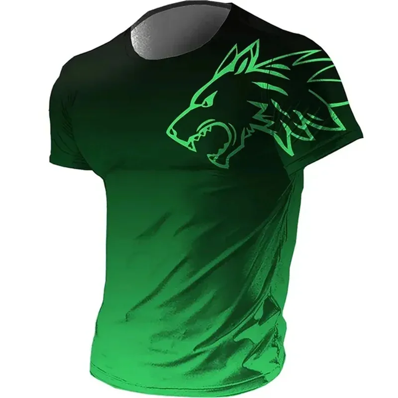 T-shirts for men fitness sportswear 2024 Summer Vintage Men's 3d Printed Quick-Drying Gradient T-shirt Animal Wolf Short Sleeve