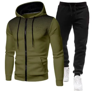 Fashion Print Tracksuit for Men Zipper Hooded Sweatshirt and Sweatpants Two Pieces Suits Male Casual Fitness Jogging Sports Sets
