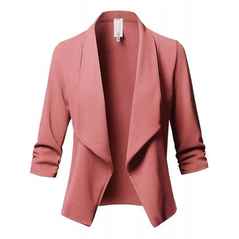 Women Black Thin Blazer Cardigan Coat 2025 Long Sleeve Female Blazers and Jackets Ruched Asymmetrical Casual Business Suit Lady