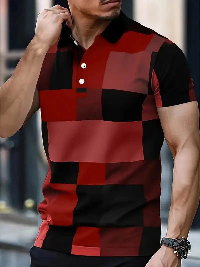 The 2025 summer new men's POLO shirt is a casual and fashionable streetwear with checkered prints