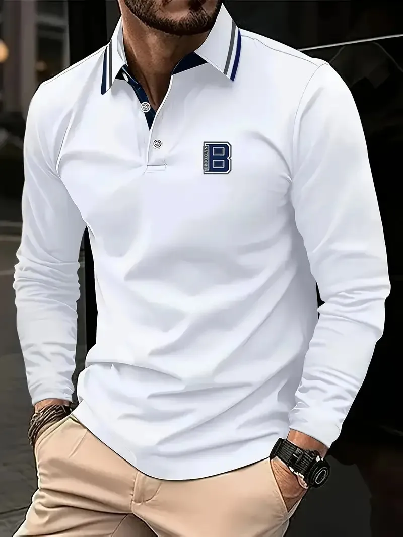 The new men's long-sleeved POLO shirt for Spring and Autumn 2025 is casual comfortable and soft with 3D pattern printing