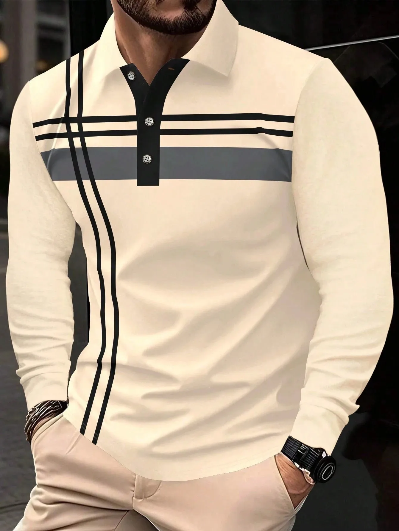 The 2025 Spring and Autumn new men's POLO skin-friendly soft shirt is a casual and fashionable men's wear with striped prints