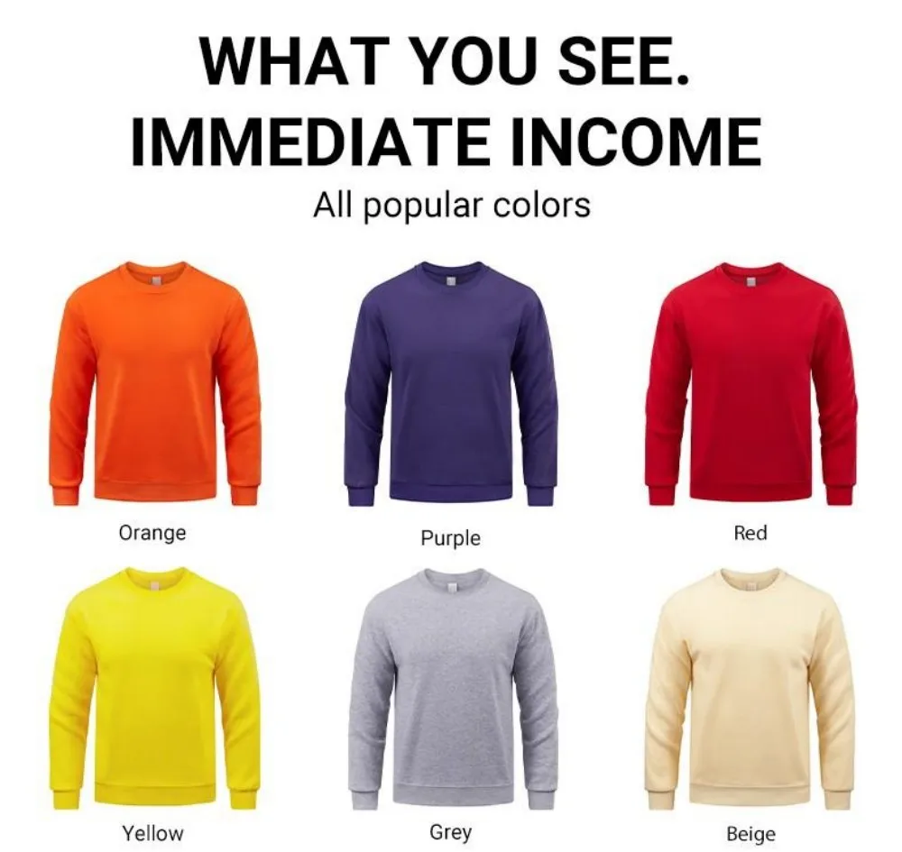 Men'S Solid Sweatshirts Autumn Winter Loose Fleece Soft Hoodies Basics Crewneck Warm Sportswears Street Casual Mens Clothes