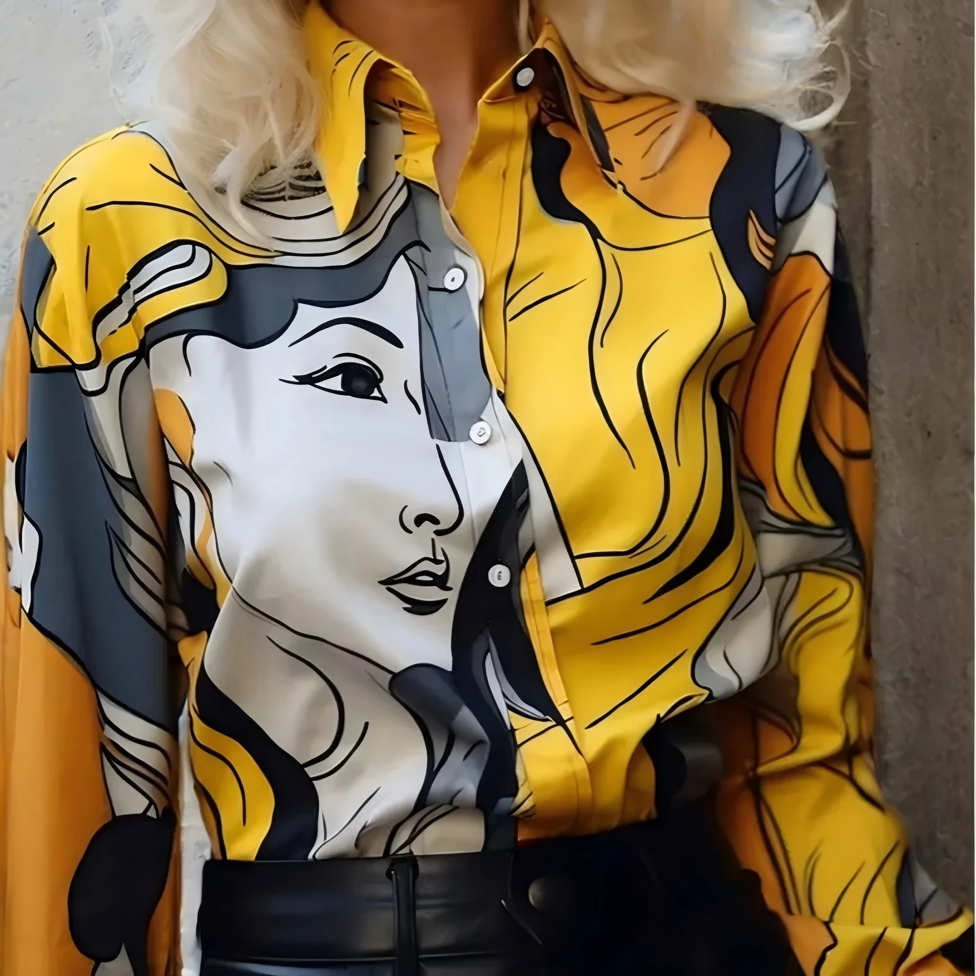 Women Spring Elegant Turn Down Colar Blouse Vintage Popular Printing Slim Shirts Autumn Office Ladies Fashion Long Sleeve Tops