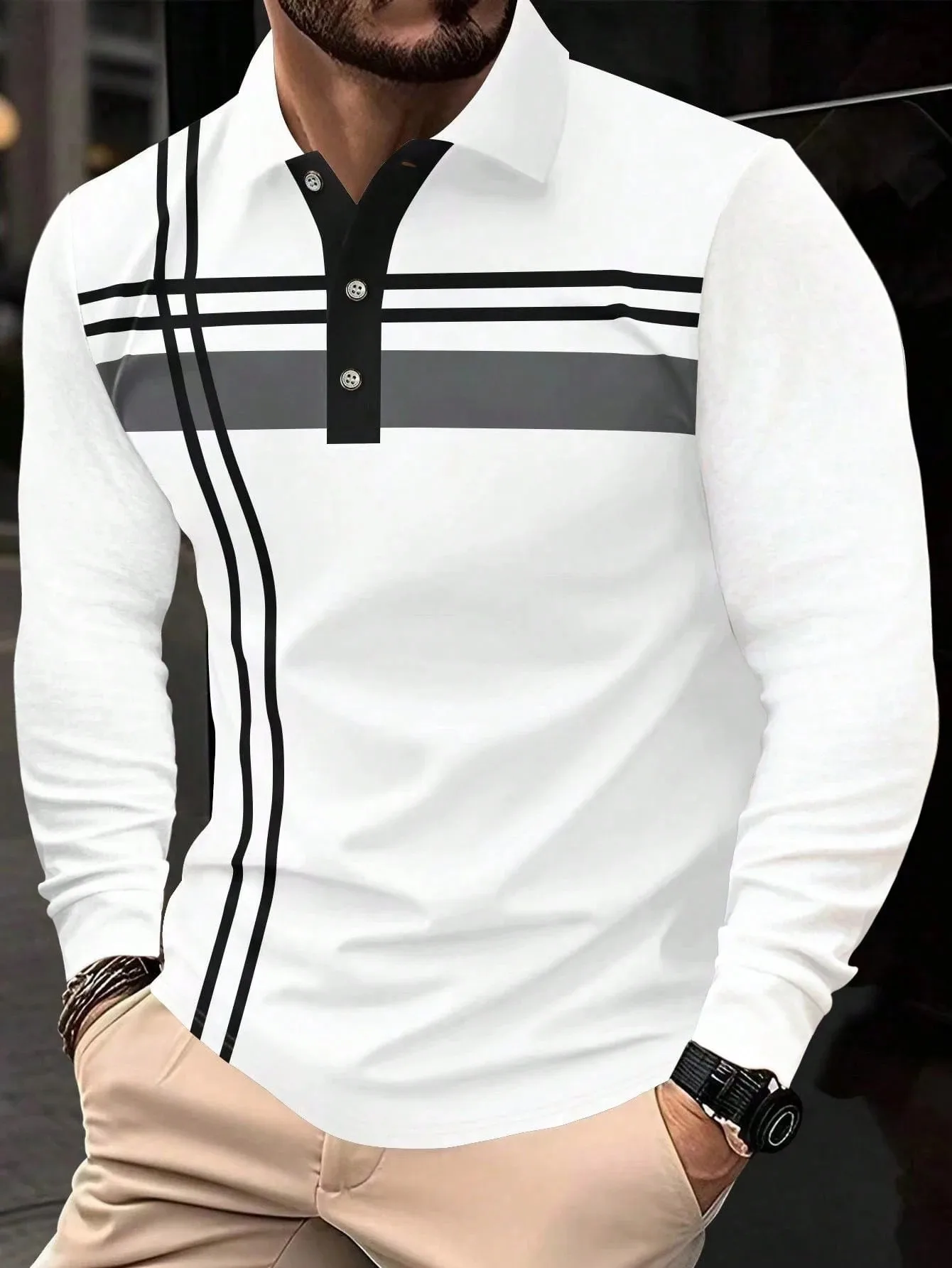 The 2025 Spring and Autumn new men's POLO skin-friendly soft shirt is a casual and fashionable men's wear with striped prints