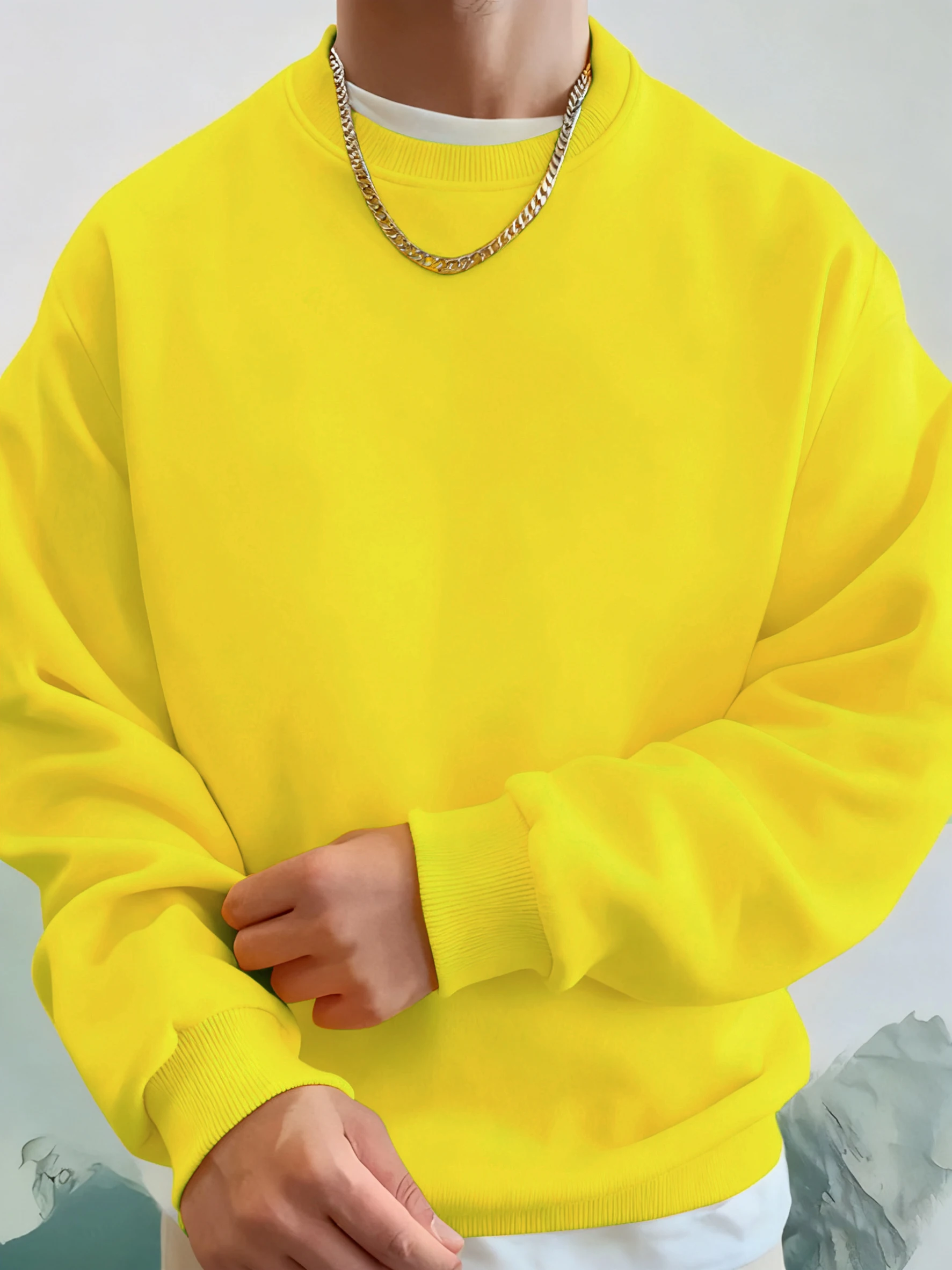 Men'S Solid Sweatshirts Autumn Winter Loose Fleece Soft Hoodies Basics Crewneck Warm Sportswears Street Casual Mens Clothes