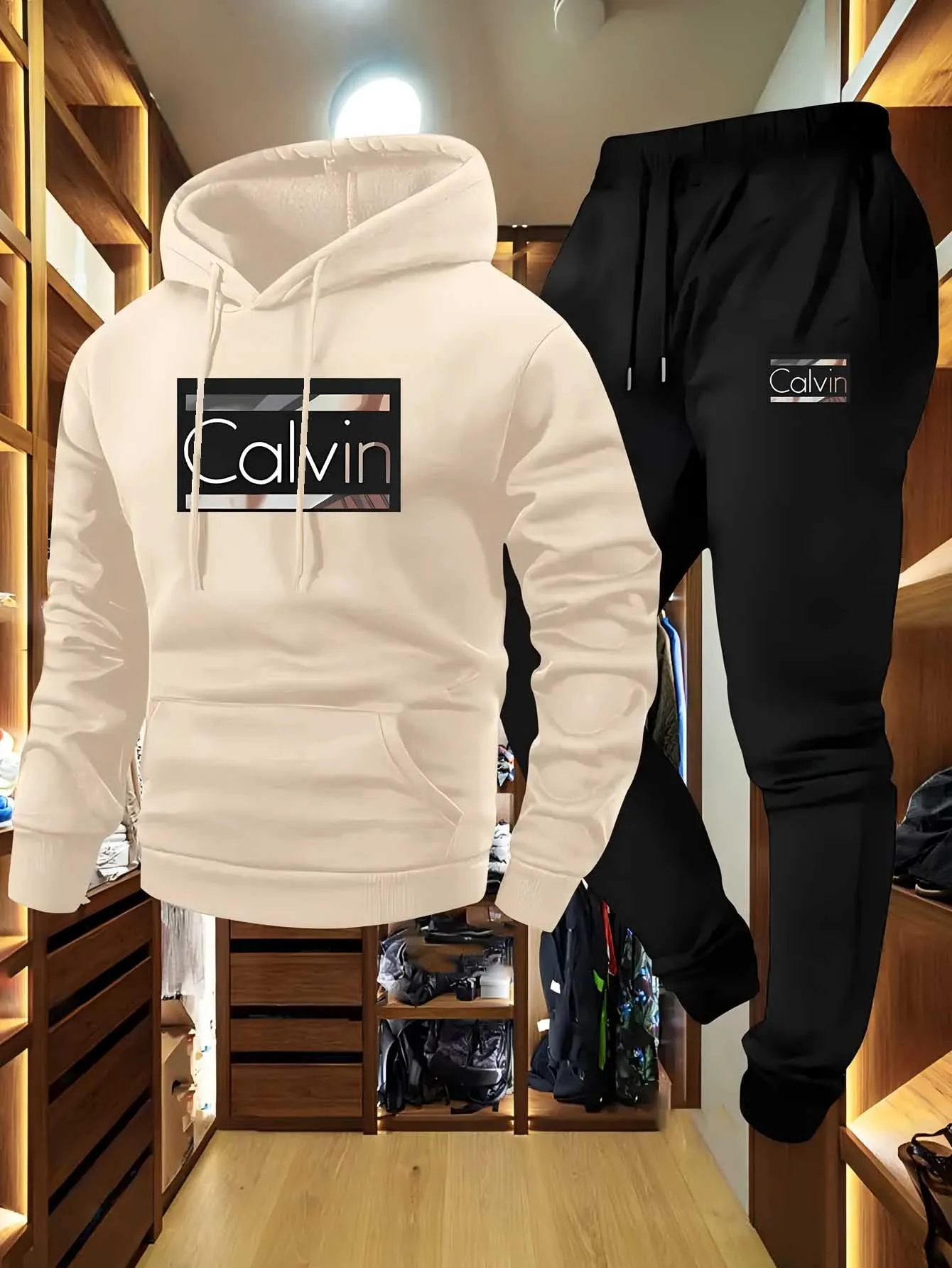 Letter Print Trendy Hoodie and Loose Drawstring Pants Set, Casual Comfortable Breathable Sweatshirt with Kangaroo Pocket