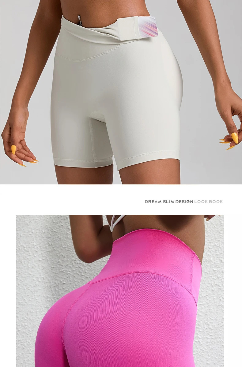 Solid Color Women Fitness Sports Short High Waist Yoga Short Leg Cycling Comprehensive Training Jog Squat Proof Internal Pocket