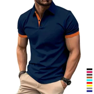 Men’s Polo Shirt Short Sleeve Casual Slim Fit Color Blocking T-shirts England Style Streetwear Polos for Men’s Fashion
